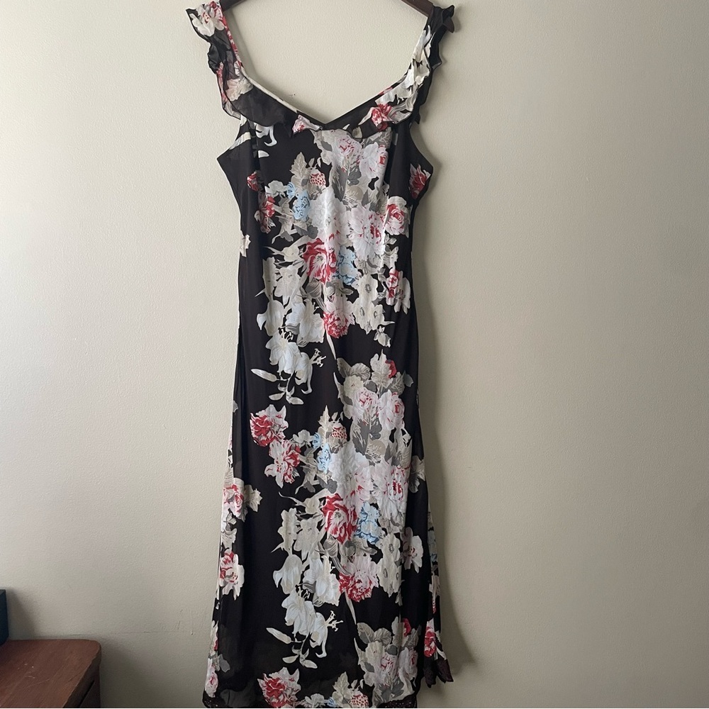 Jeunesse VTG Midi Floral Dress Women’s 14 Chocolate Brown Feminine Romantic